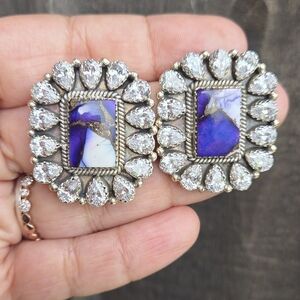 Violet Frost And Cubic Zirconia Cluster Earrings